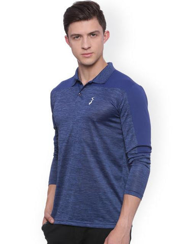 Blue Self-Design Sports Polo T-shirt